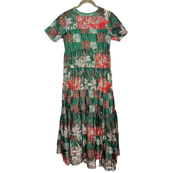 NEW Anthropologie Bhanuni Jyoti Tiered Short-Sleeve Dress Size XXS Green Maxi - Picture 6 of 10
